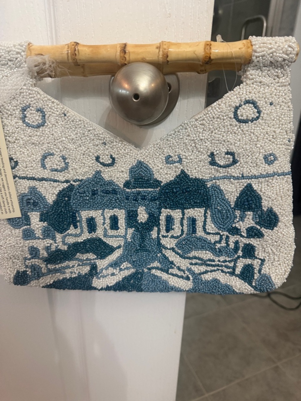 Handcrafted Blue & White Beaded Bag
NWT